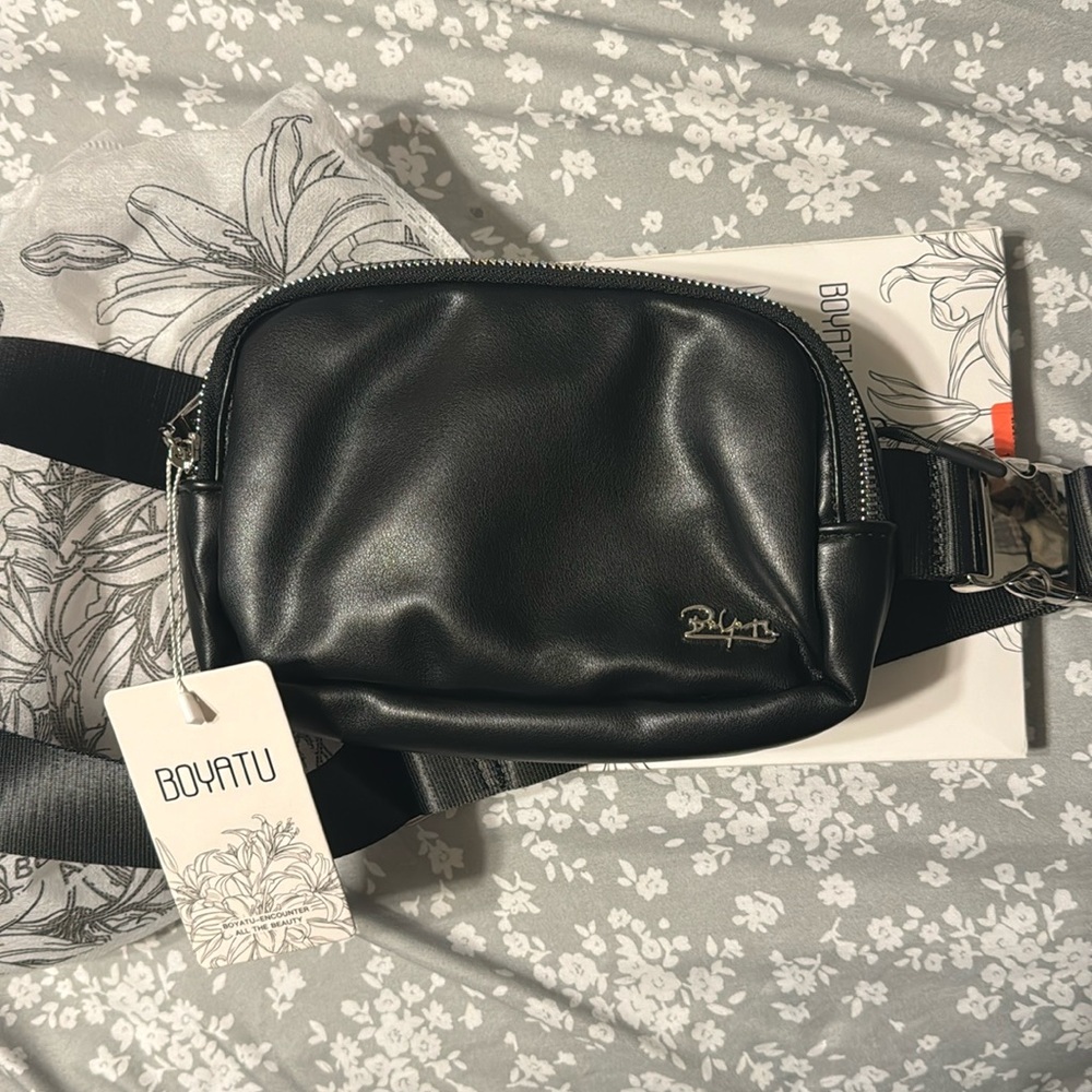 Black Faux Leather Belt Bag